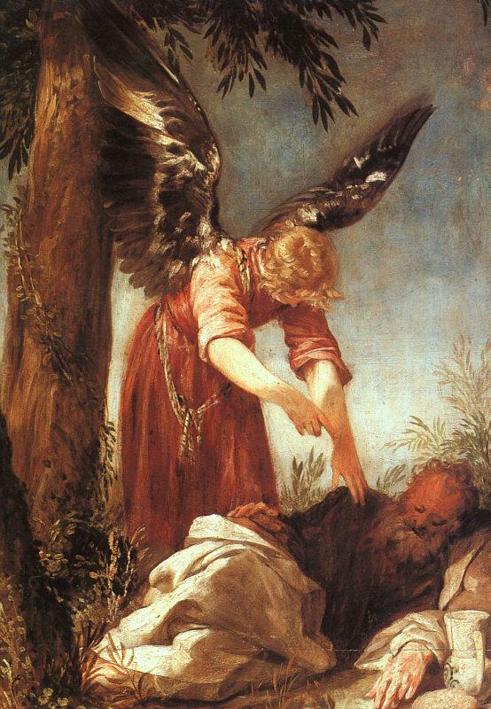 ESCALANTE, Juan Antonio Frias y An Angel Awakens the Prophet Elijah dfg Sweden oil painting art